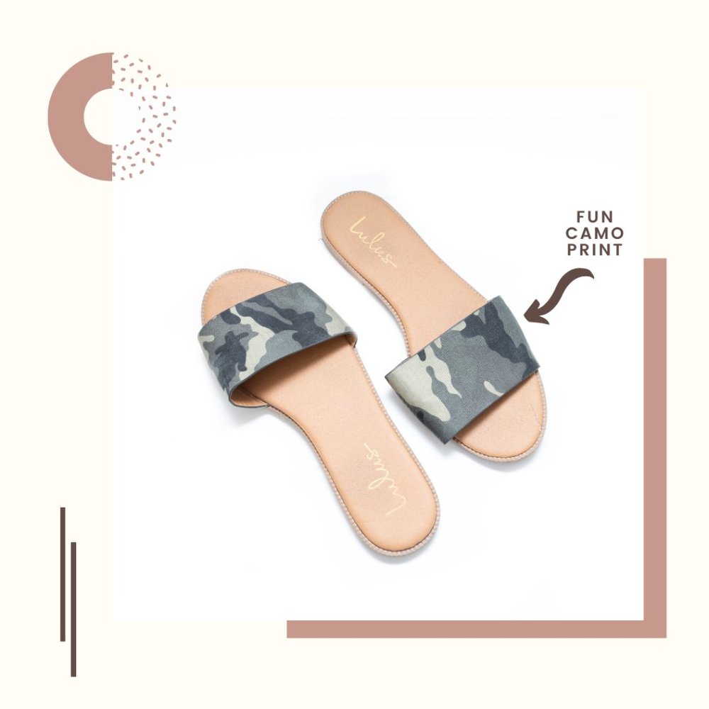 Lulu's Camo Flat Slider Sandals